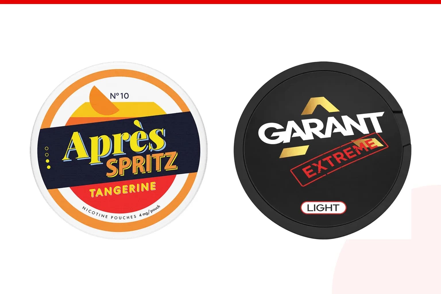 Cans of Après vs Garant from the Nicotine Pouches Canada range