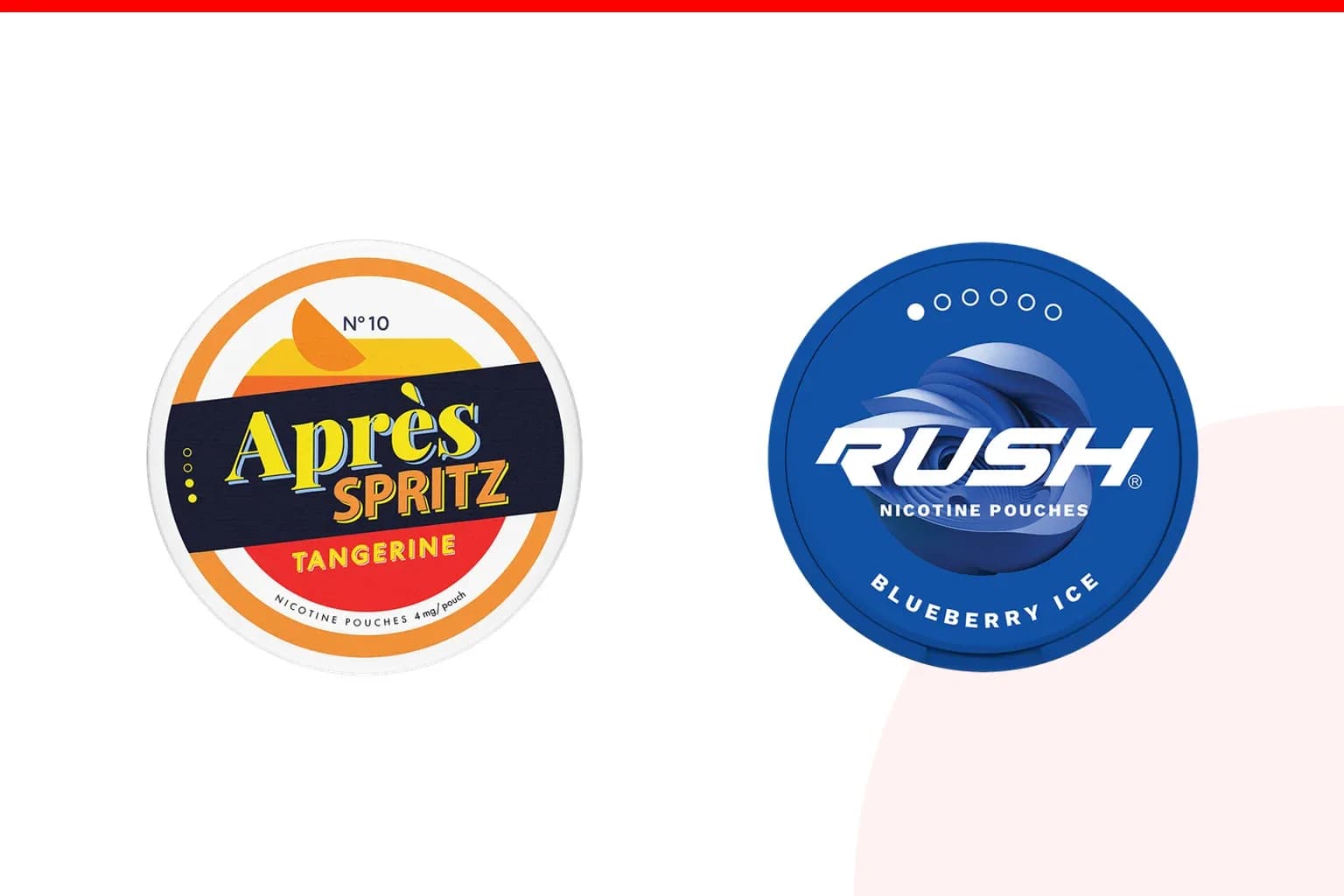 Cans of Après vs Rush from the Nicotine Pouches Canada range