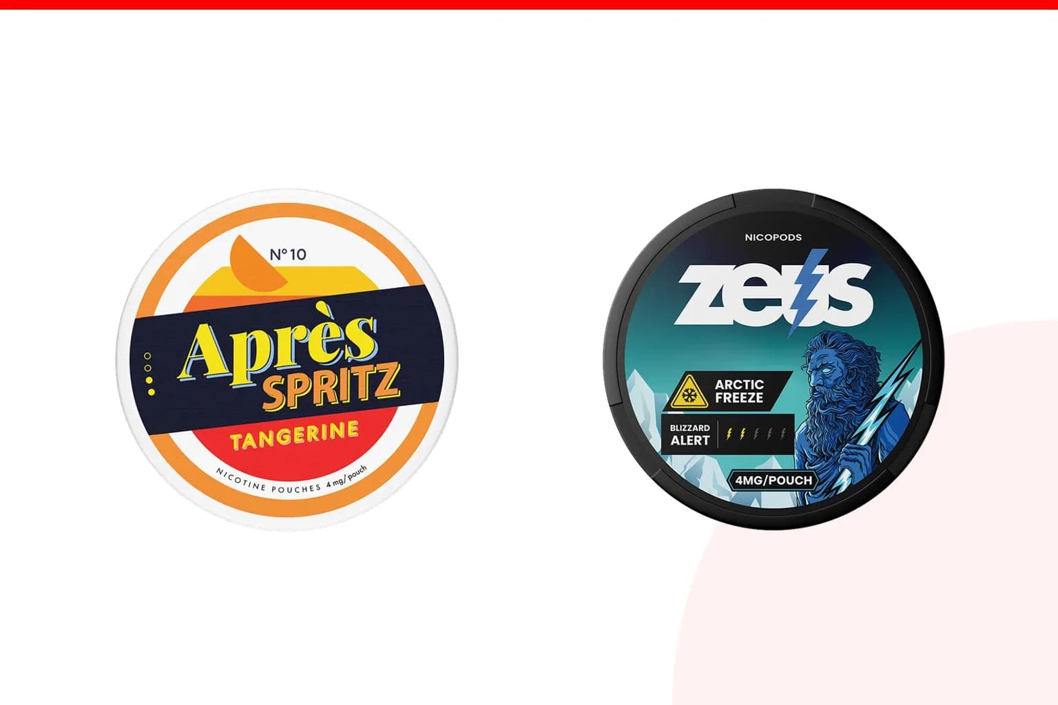 Cans of Après vs ZEUS from the Nicotine Pouches Canada range