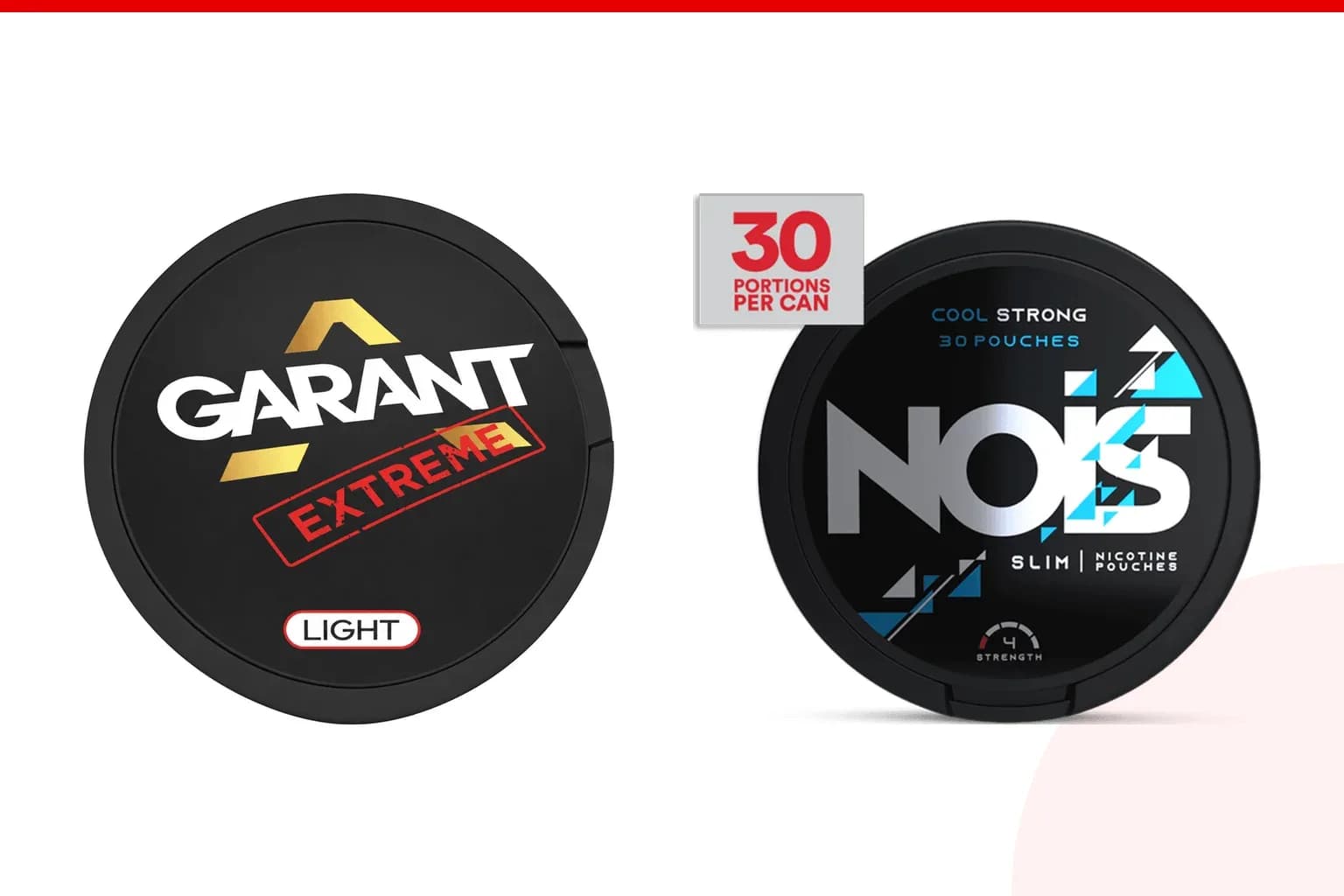 Cans of Garant vs NOIS from the Nicotine Pouches Canada range