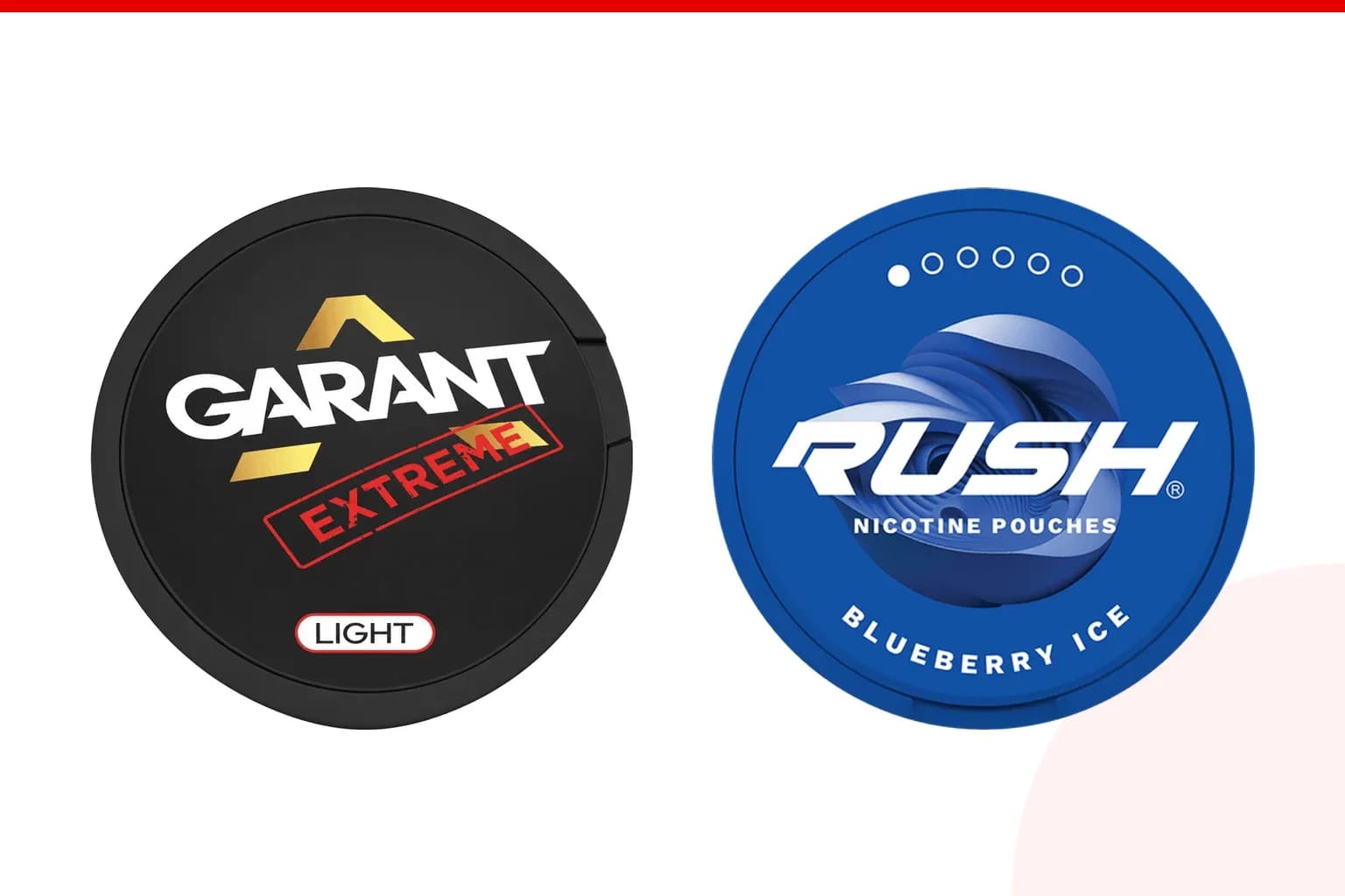 Cans of Garant vs Rush from the Nicotine Pouches Canada range