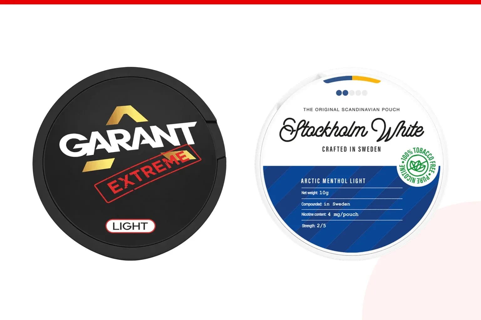 Cans of Garant vs Stockholm White from the Nicotine Pouches Canada range
