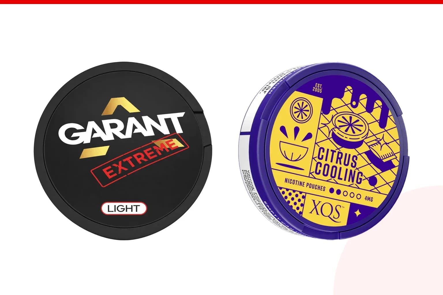 Cans of Garant vs XQS from the Nicotine Pouches Canada range