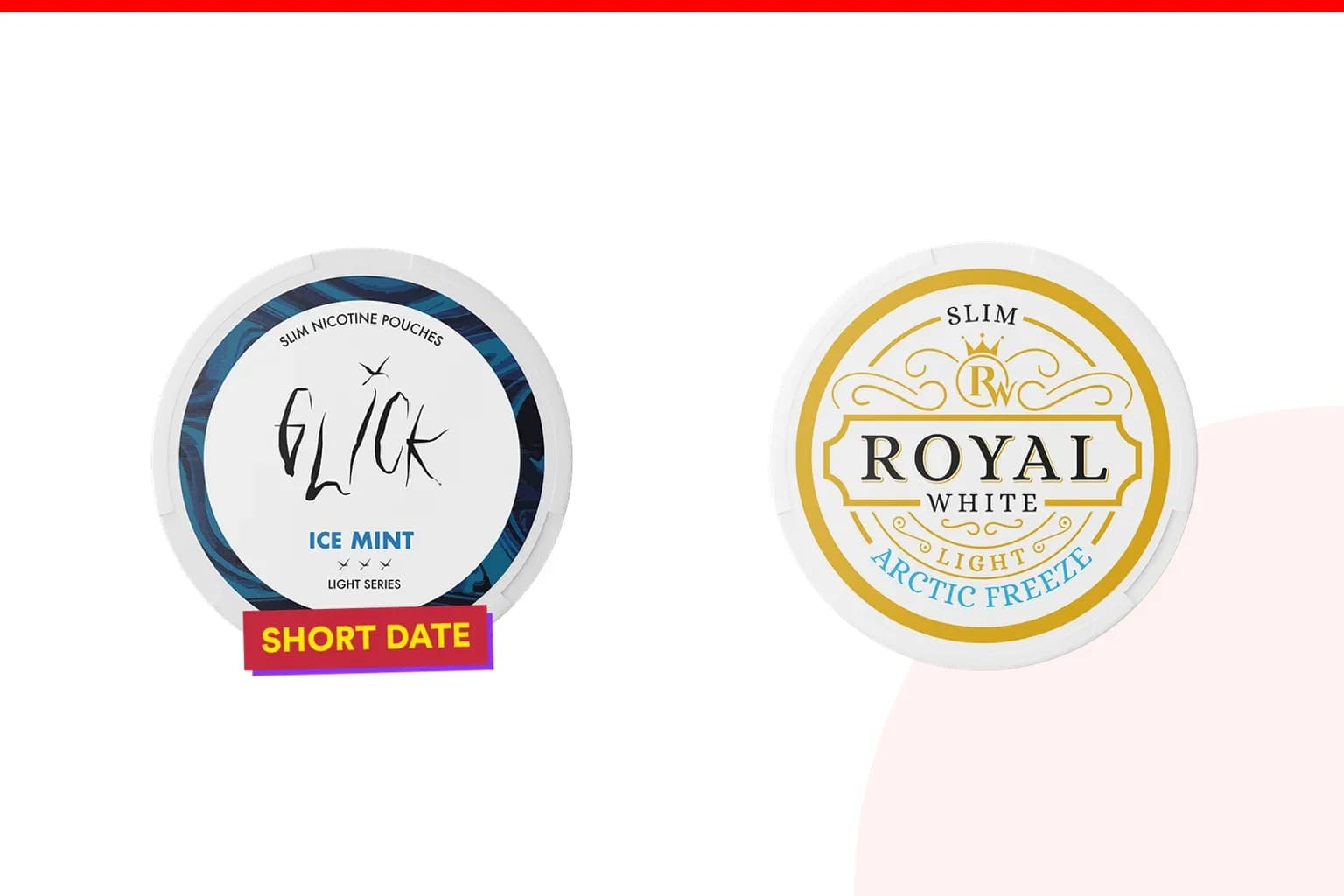 Cans of Glick vs Royal White from the Nicotine Pouches Canada range