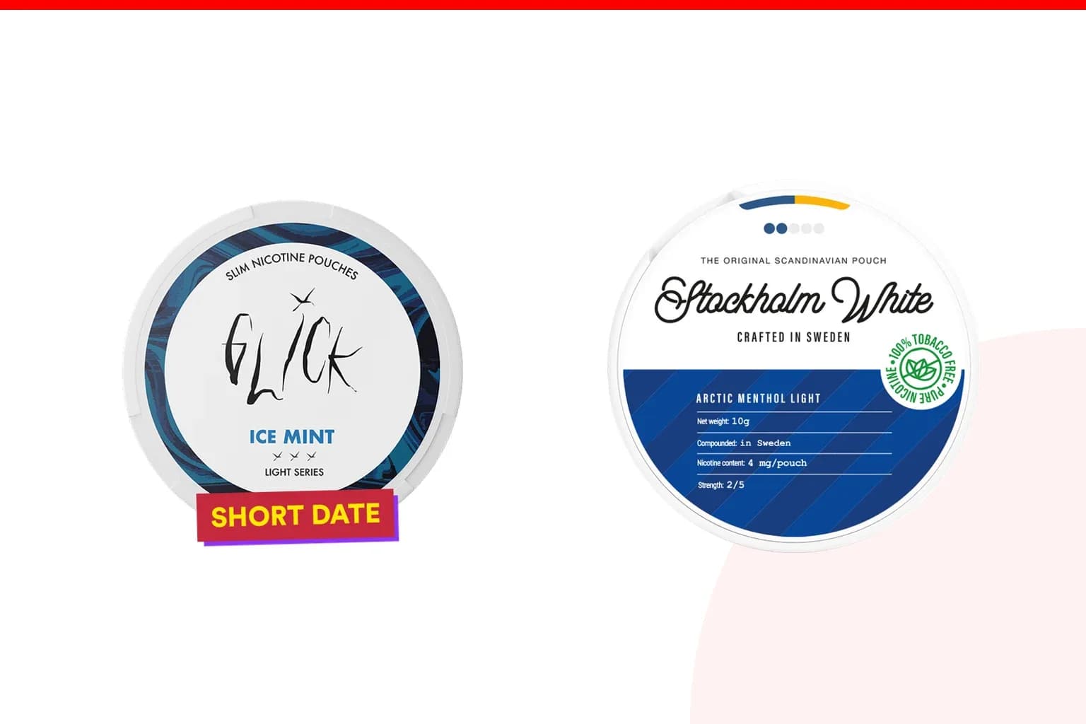 Cans of Glick vs Stockholm White from the Nicotine Pouches Canada range