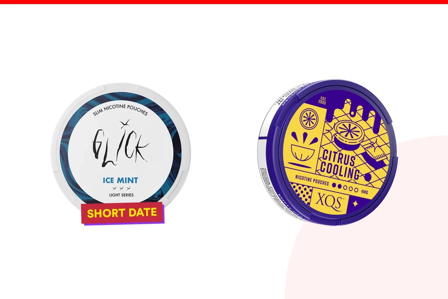 Cans of Glick vs XQS from the Nicotine Pouches Canada range