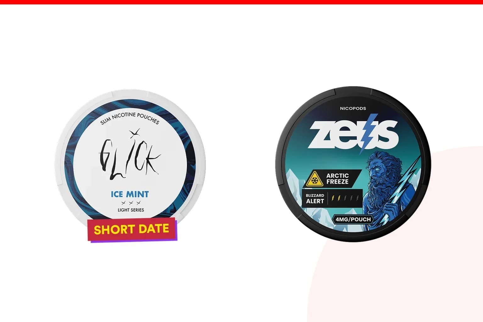 Cans of Glick vs ZEUS from the Nicotine Pouches Canada range