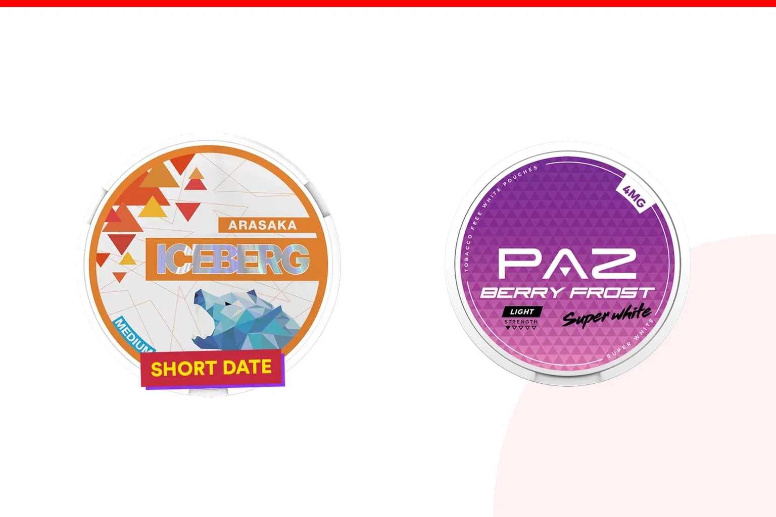Cans of Iceberg vs Paz from the Nicotine Pouches Canada range