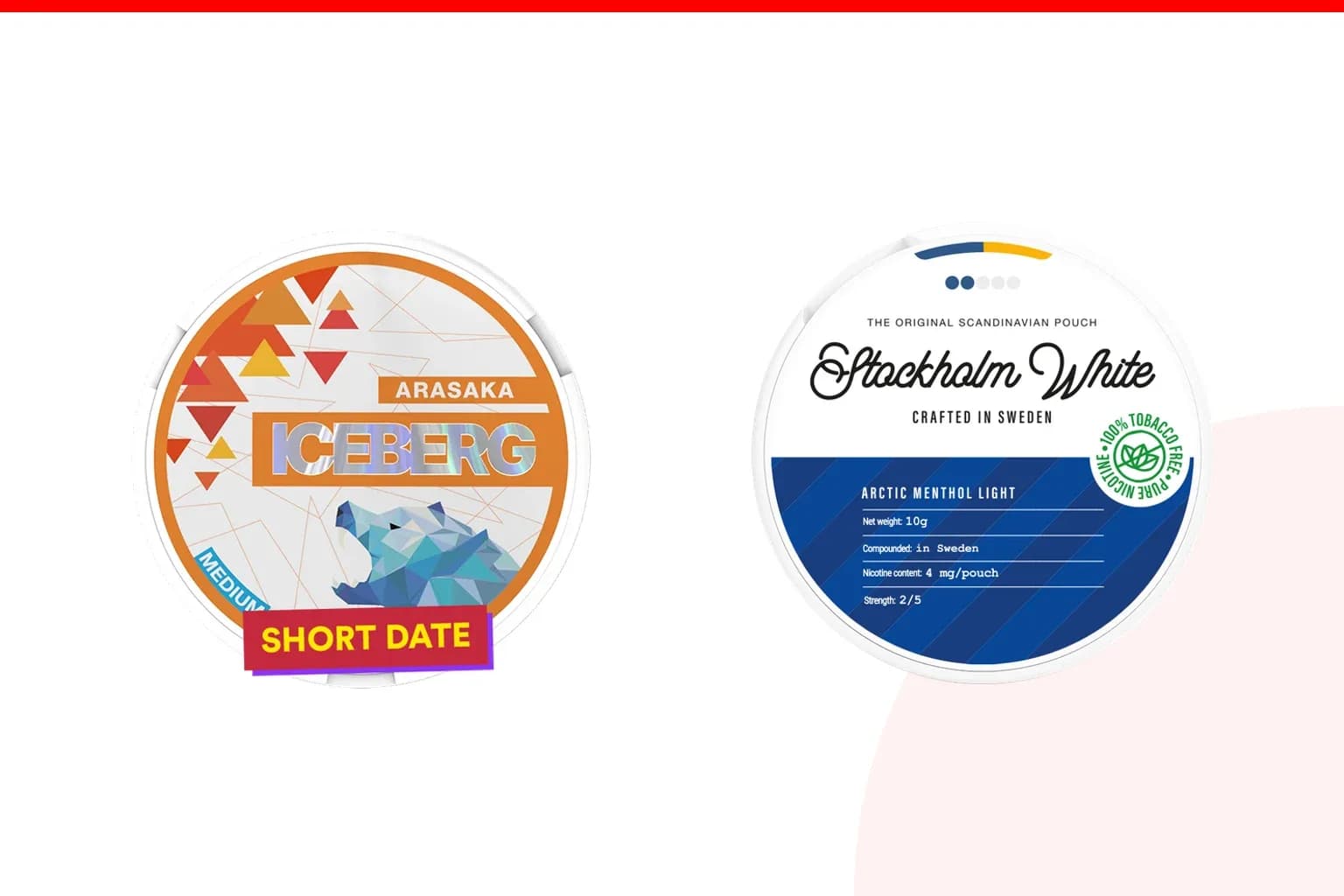 Cans of Iceberg vs Stockholm White from the Nicotine Pouches Canada range