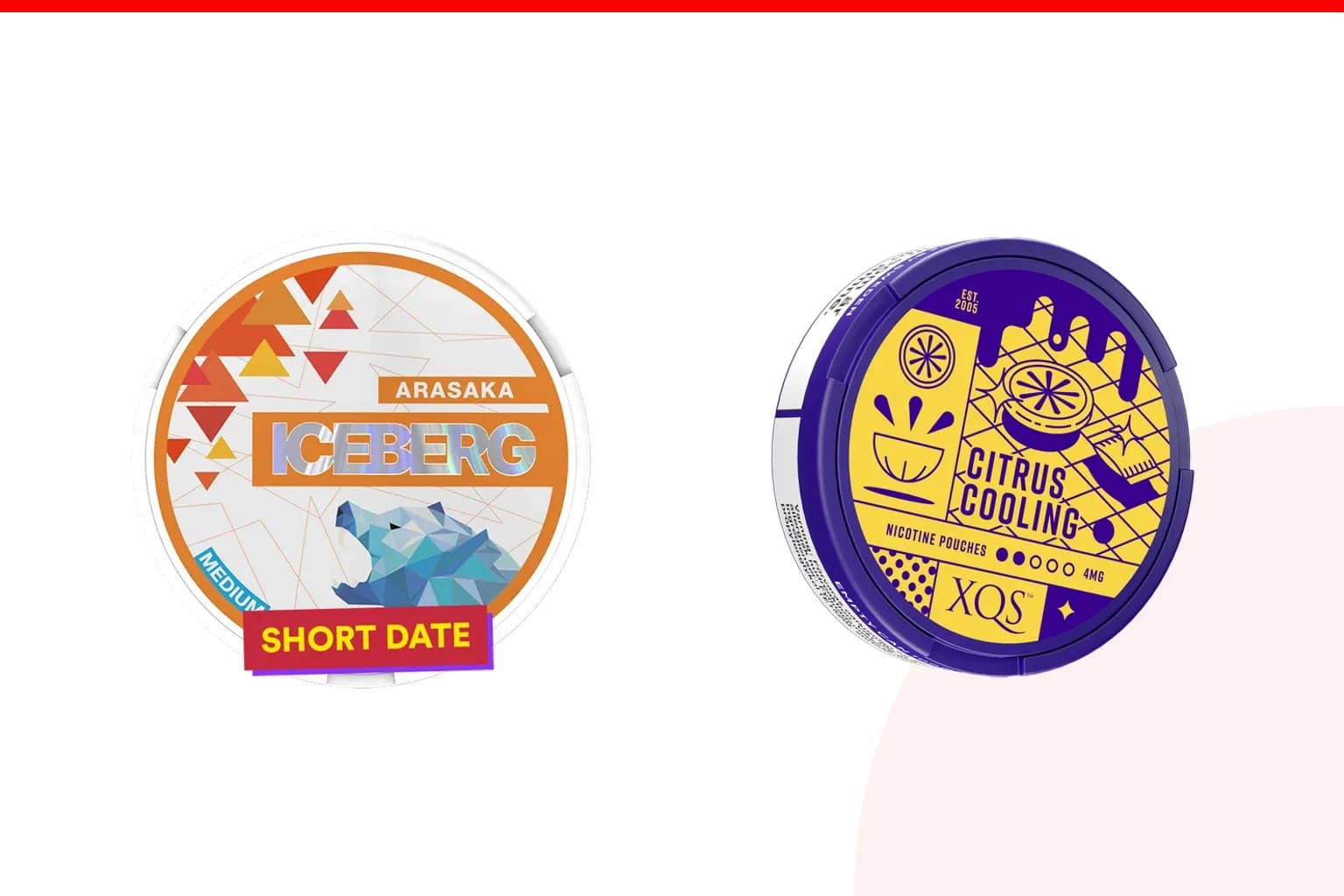 Cans of Iceberg vs XQS from the Nicotine Pouches Canada range