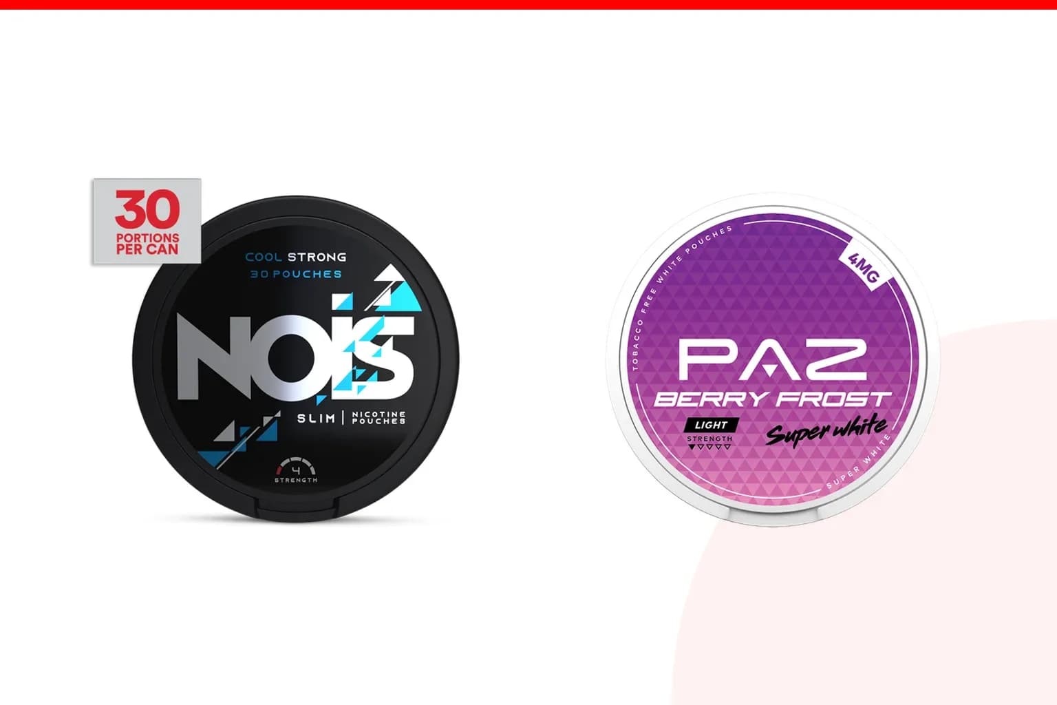 Cans of NOIS vs Paz from the Nicotine Pouches Canada range