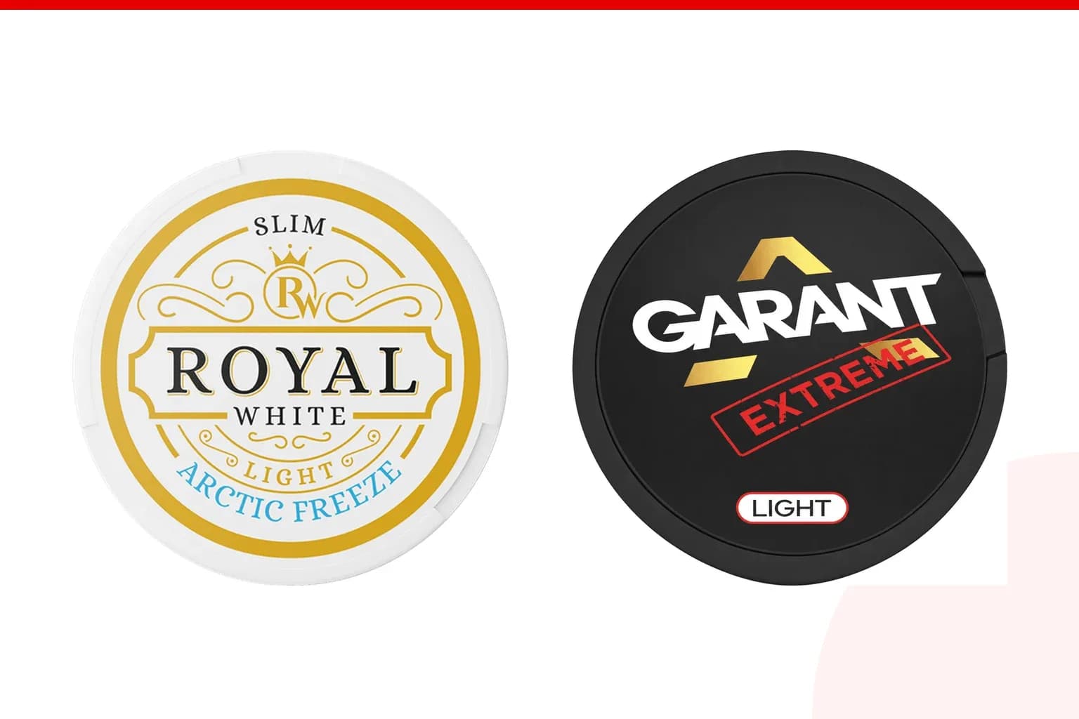 Cans of Royal White vs Garant from the Nicotine Pouches Canada range