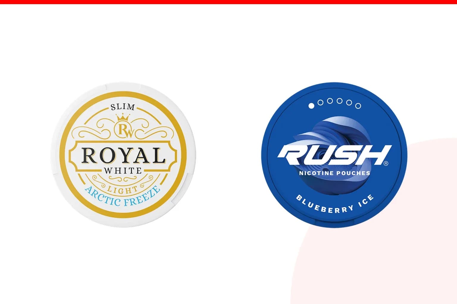 Cans of Royal White vs Rush from the Nicotine Pouches Canada range