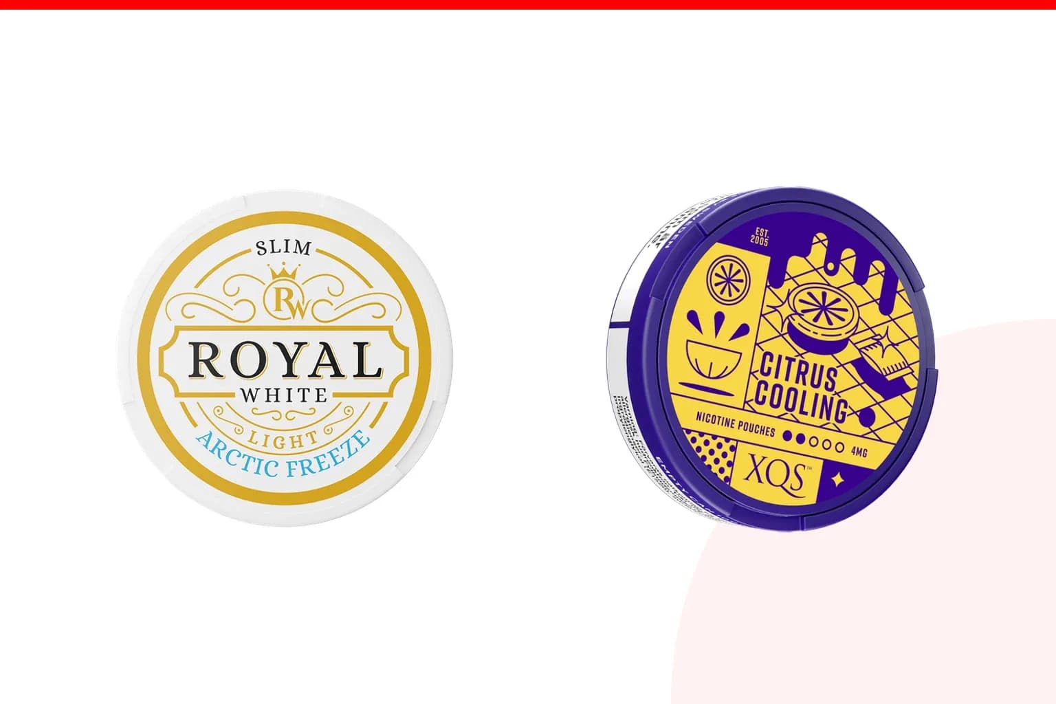 Cans of Royal White vs XQS from the Nicotine Pouches Canada range