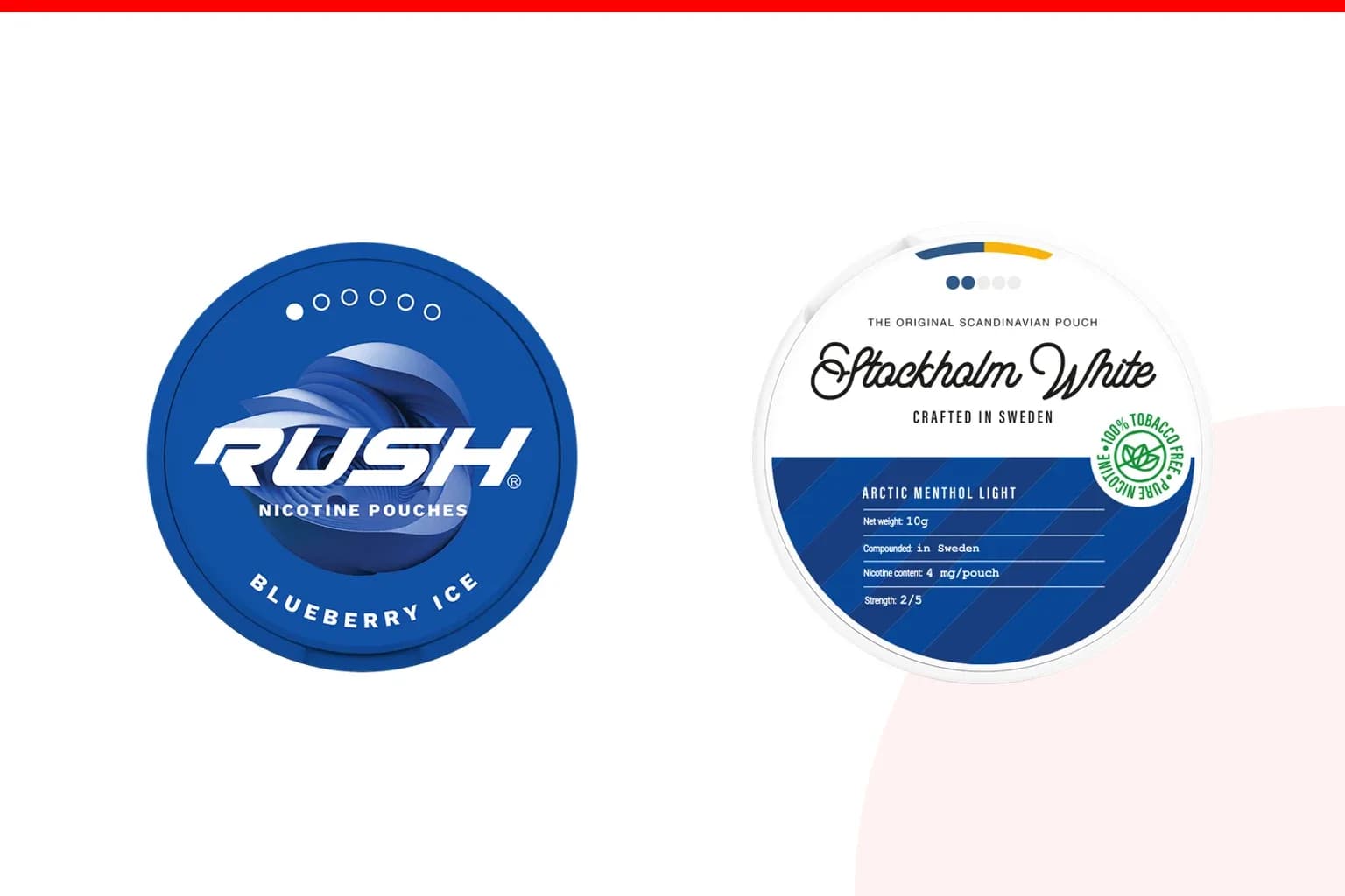 Cans of Rush vs Stockholm White from the Nicotine Pouches Canada range