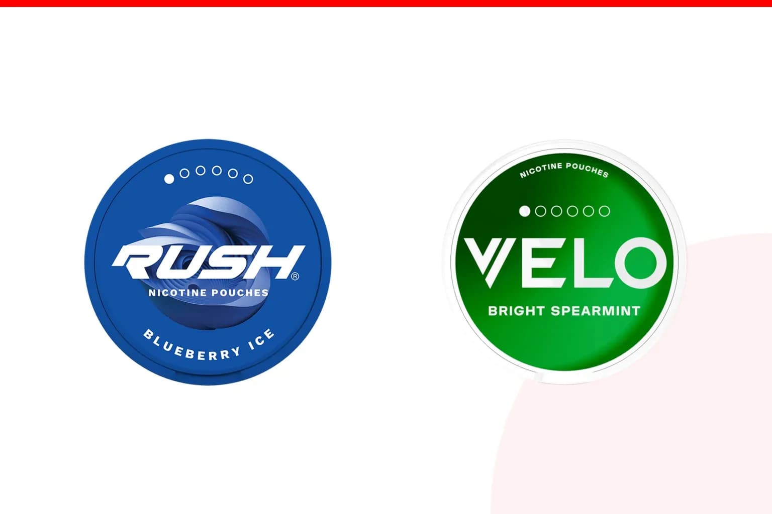 Cans of Rush vs VELO from the Nicotine Pouches Canada range
