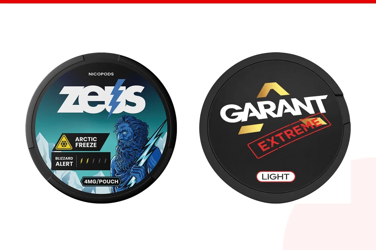 Cans of ZEUS vs Garant from the Nicotine Pouches Canada range