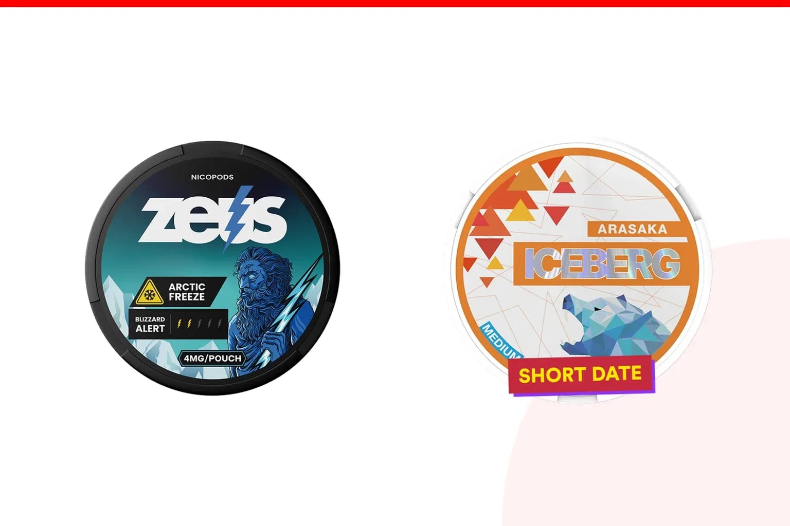 Cans of ZEUS vs Iceberg from the Nicotine Pouches Canada range
