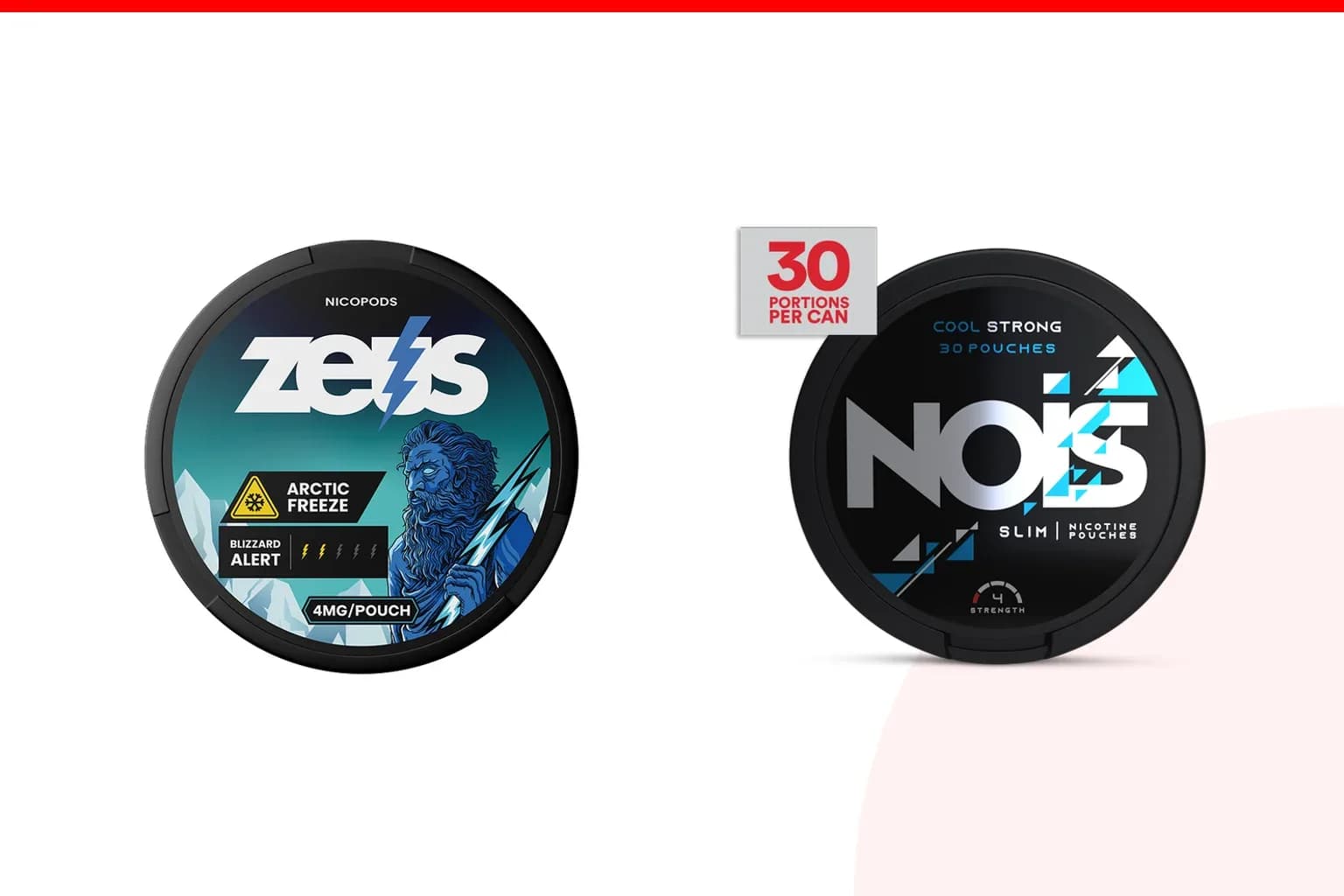 Cans of ZEUS vs NOIS from the Nicotine Pouches Canada range