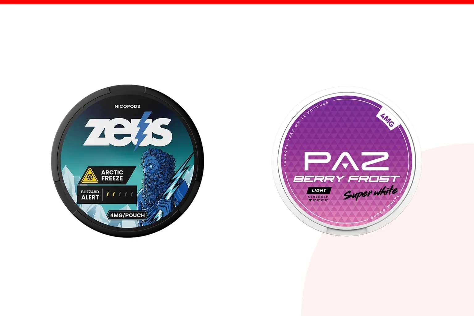 Cans of ZEUS vs Paz from the Nicotine Pouches Canada range