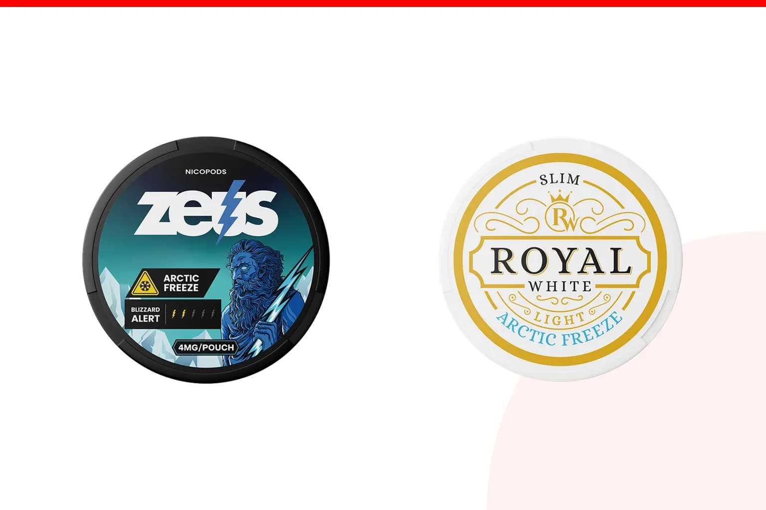 Cans of ZEUS vs Royal White from the Nicotine Pouches Canada range