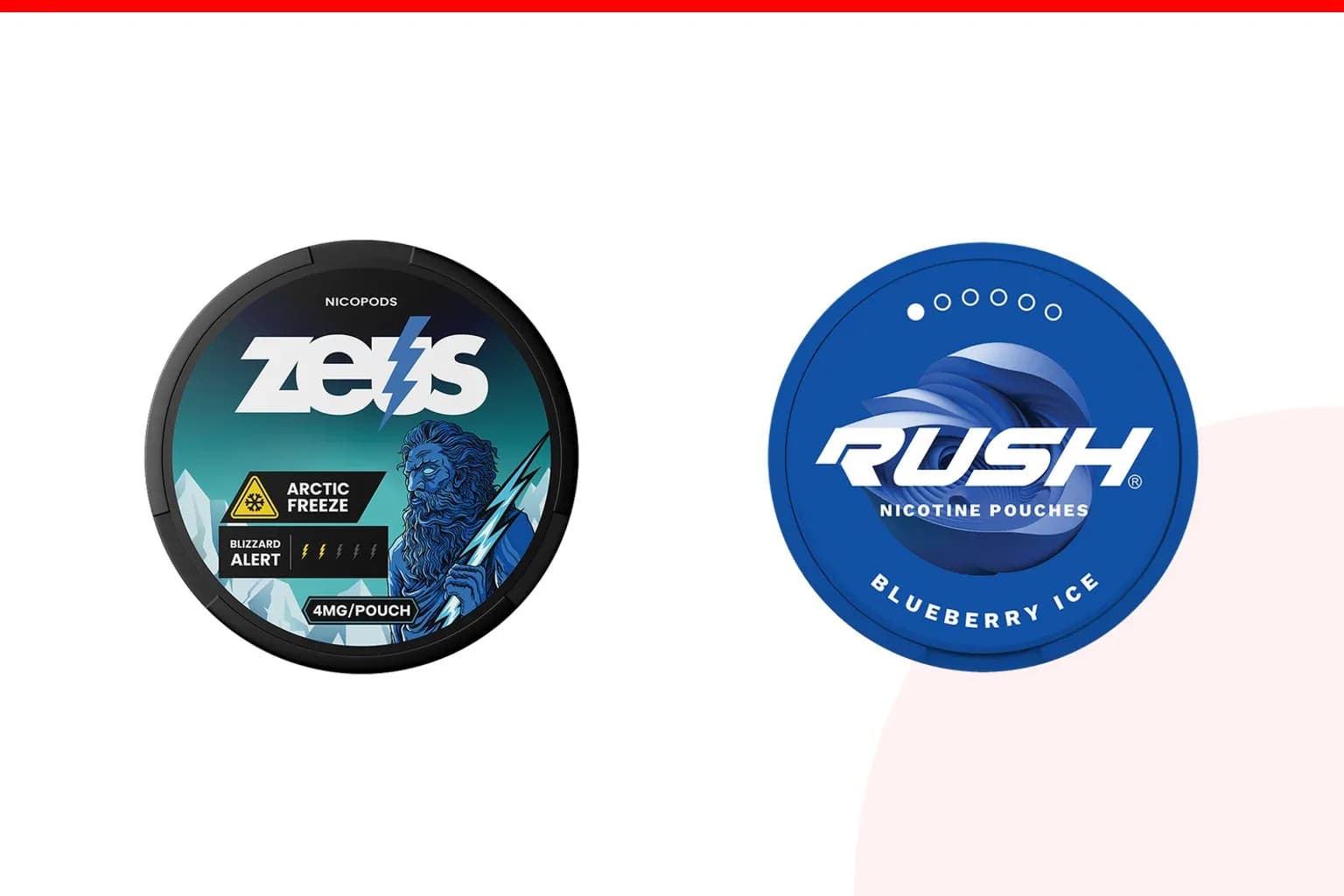 Cans of ZEUS vs Rush from the Nicotine Pouches Canada range