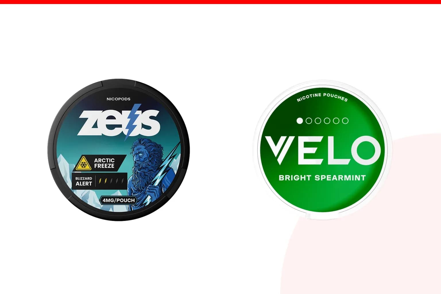 Cans of ZEUS vs VELO from the Nicotine Pouches Canada range