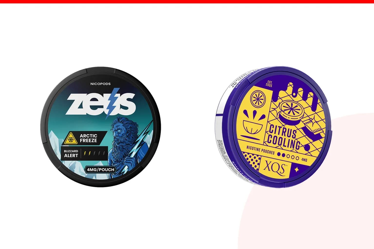 Cans of ZEUS vs XQS from the Nicotine Pouches Canada range