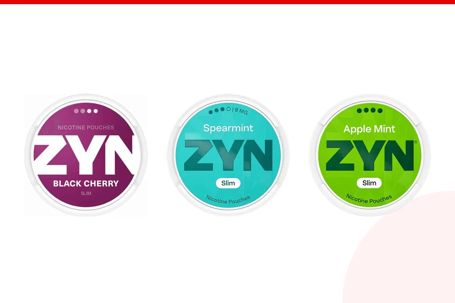 ZYN cans from the range stocked in Canada, photographed against white