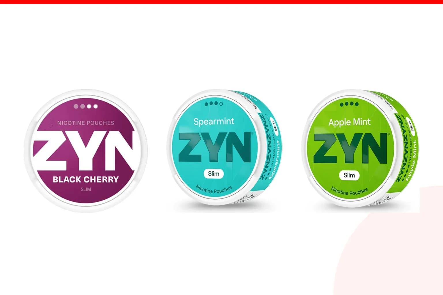 ZYN cans from the range stocked in Canada, photographed against white